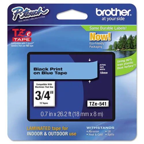 Brother Genuine TZe-541 P-Touch Black Print on Blue Laminated Label Tape, 3/4"