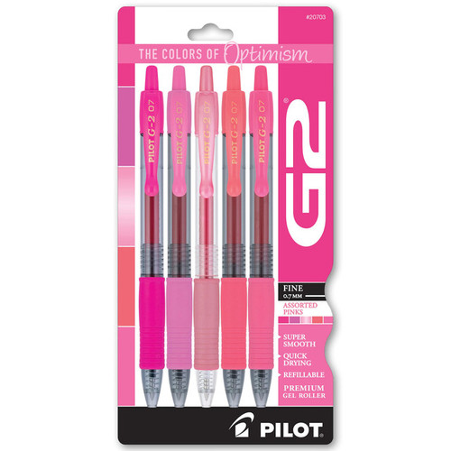 Pilot G2 Boost Pinks Assort, 0.7mm Fine, The Colors of Optimism 5 PK