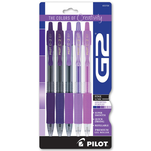 Pilot G2 Boost Purples Assort, 0.7mm Fine, Colors of Creativity 5 PK