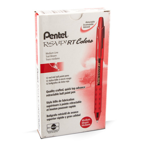 Pentel R.S.V.P. RT Colors Retractable Ballpoint Pen, Medium Point (1.0mm), Red, 12 Count