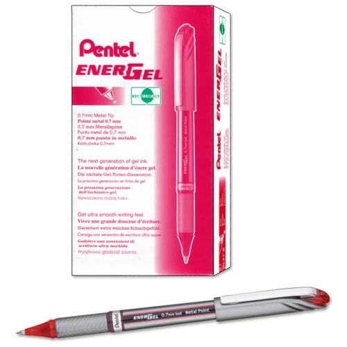 Pentel EnerGel NV Liquid Gel Pen, Medium Point (0.7mm), Red, 12 Count