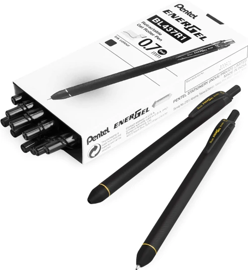 Pentel EnerGel Kuro Retractable Liquid Gel Pen, Medium Point (0.7mm), Black, 12 Count