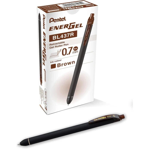 Pentel EnerGel Kuro Retractable Liquid Gel Pen, Medium Point (0.7mm), Brown, 12 Count