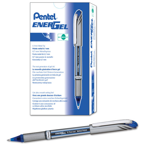Pentel EnerGel NV Liquid Gel Pen, Medium Point (0.7mm), Blue, 12 Count