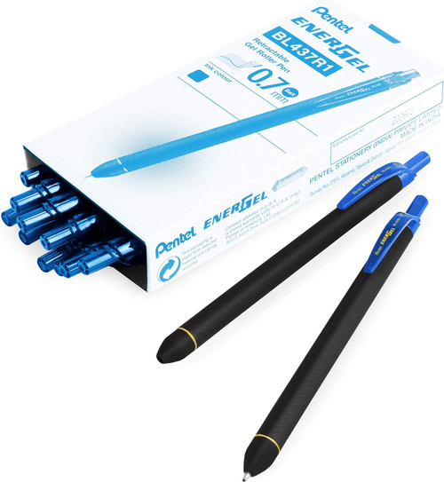 Pentel EnerGel Kuro Retractable Liquid Gel Pen, Medium Point (0.7mm), Sky Blue, 12 Count