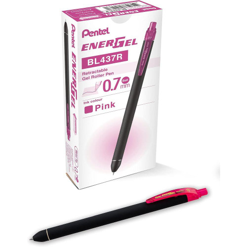 Pentel EnerGel Kuro Retractable Liquid Gel Pen, Medium Point (0.7mm), Pink, 12 Count