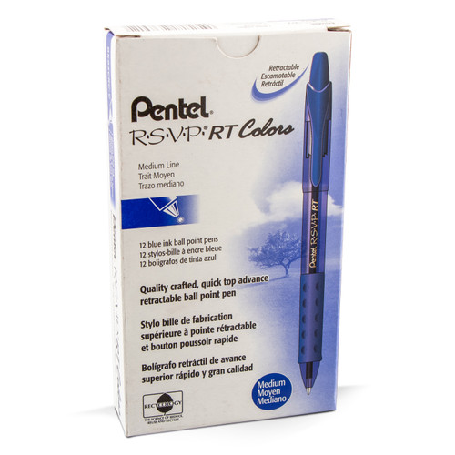 Pentel R.S.V.P. RT Colors Retractable Ballpoint Pen, Medium Point (1.0mm), Blue, 12 Count