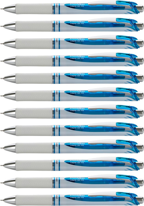 Pentel EnerGel Pearl Retractable Liquid Gel Pen, Fine Point (0.5mm) Needle Tip, White Barrel/Turquoise Accents, Turquoise Ink, 12 Count