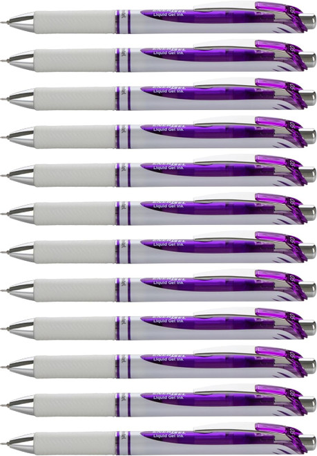 Pentel EnerGel Pearl Retractable Liquid Gel Pen, Fine Point (0.5mm) Needle Tip, White Barrel/Violet Accents, Violet Ink, 12 Count
