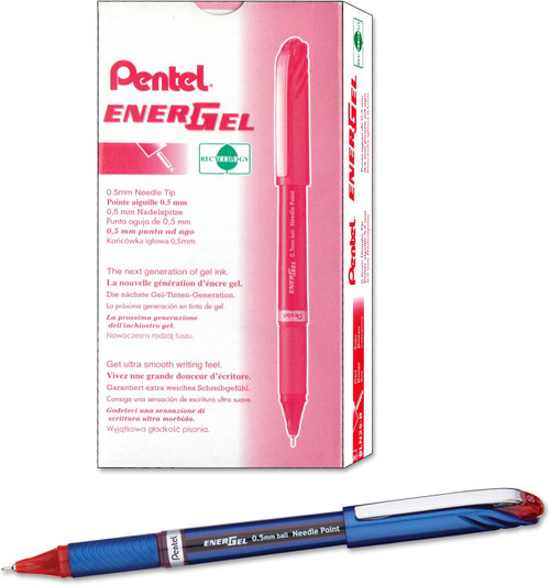 Pentel EnerGel NV Liquid Gel Pen, Fine Point (0.5mm) Needle Tip, Red, 12 Count