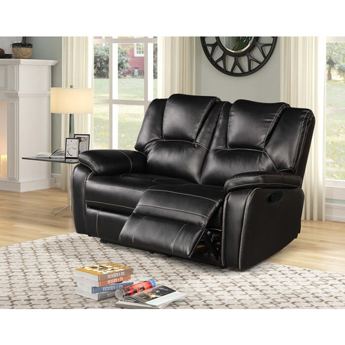 BLACK Breathable Air Leather Manual Recliner Loveseat