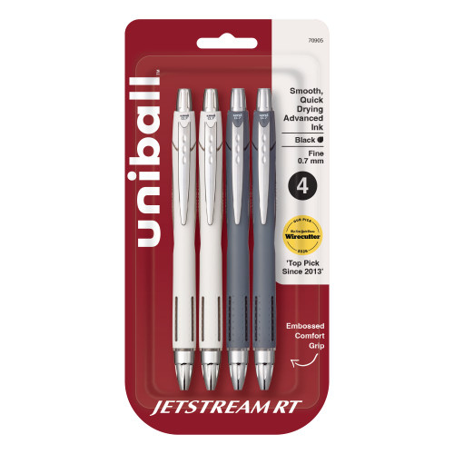 Uniball Jetstream RT Retractable Ballpoint Pens, Fine Point (0.7mm), Assorted Barrel Colors, Black Ink, 4 Count