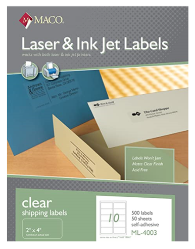 Laser Label, 2" x 4-1/4", Clear, 500 Labels - Fisher Hawaii