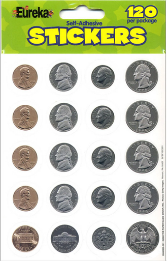 Money Theme Stickers, Assorted, 120 Stickers - Fisher Hawaii