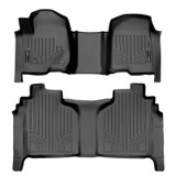 SMARTLINER 2 Rows Custom Fit Floor Liners Compatible with 2019 - 2025 Chevrolet Silverado 1500 Crew Cab (Gasoline | Carpet | 1st Row Over The Hump Coverage | 1st Row Fits Bench row Seat | 2nd Row with rear under-seat storage)