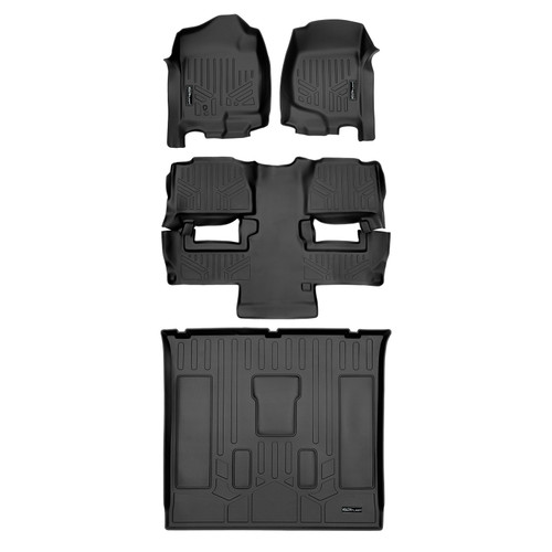 SMARTLINER 4 Rows Custom Fit Floor Liners Compatible with 2011 - 2014 Chevrolet Tahoe 7 Passenger (Gasoline | Trimline for vehicles with optional 3rd Row | Trimline for vehicles with 1st row bench) SA0015/B0160/D0045 - view 2