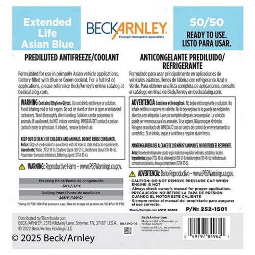 Beck/Arnley Engine Coolant / Antifreeze P/N:252-1501