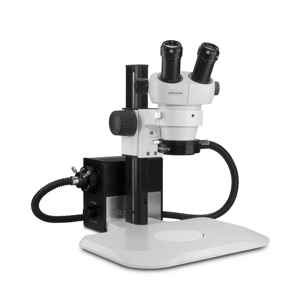 Scienscope ELZ-PK2-AN  |  ELZ Stereo Zoom Binocular, 10X Eyepiece, Ergotrack Stand, Fiber Optic Ring Light