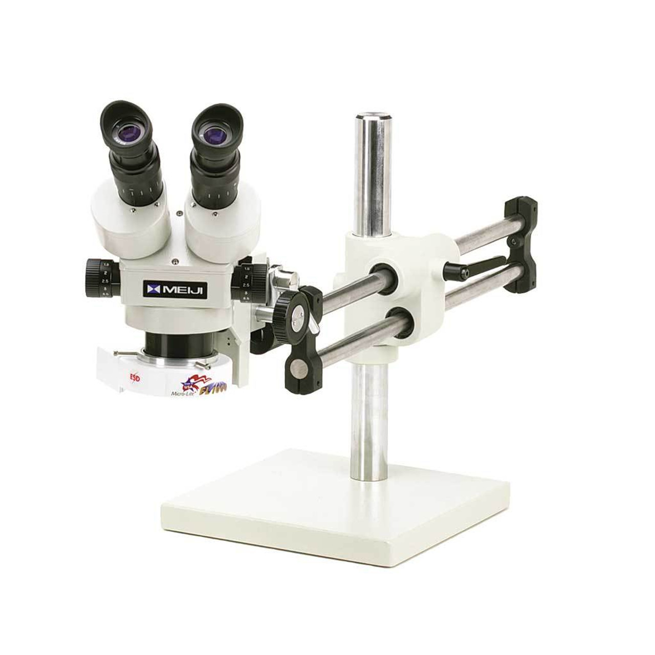 OC White TKMZ-F  |  Meiji Stereo-Zoom Microscope System - White - ESD-Safe - Ball Bearing Base - 100-240V - 15W - Fluorescent
