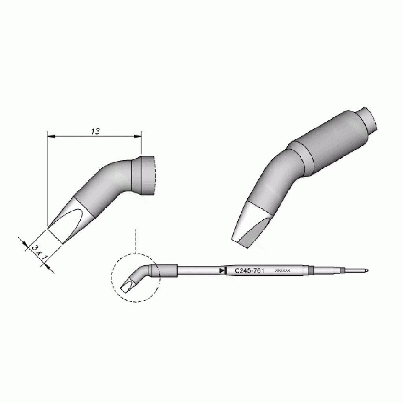 JBC C245761  |  Soldering Tip Cartridge - 3 x 1 mm Bent Screwdriver