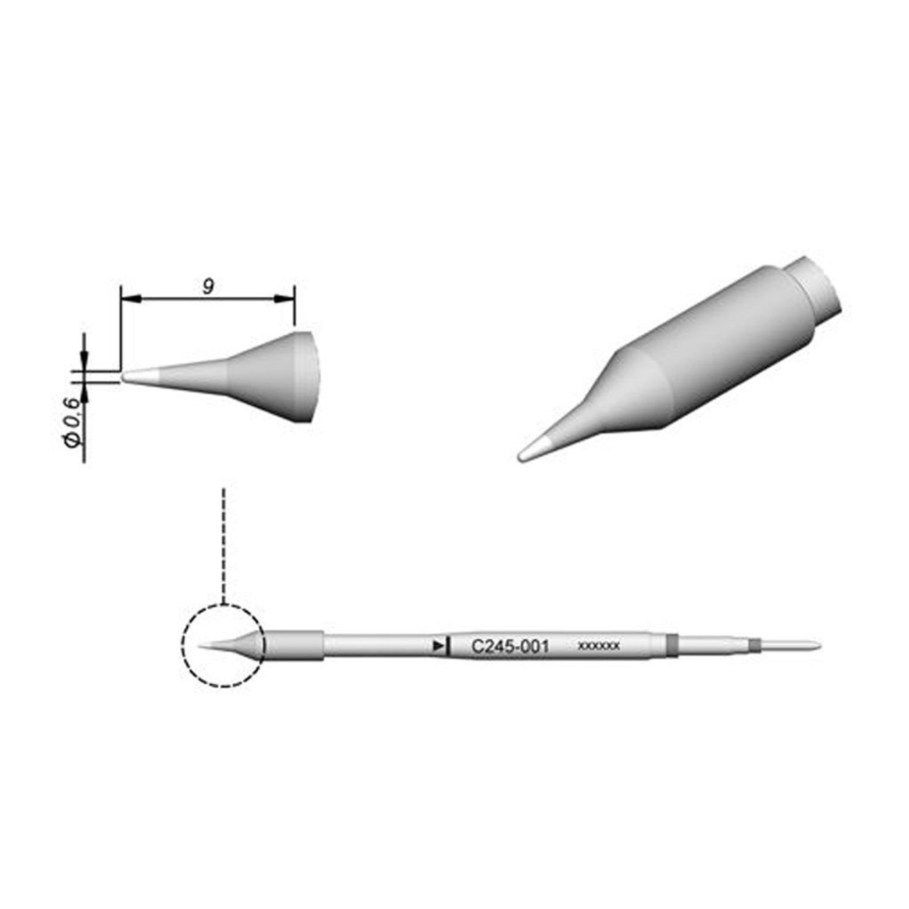 JBC C245001  |  Soldering Tip Cartridge T245 Iron - .6 Conical