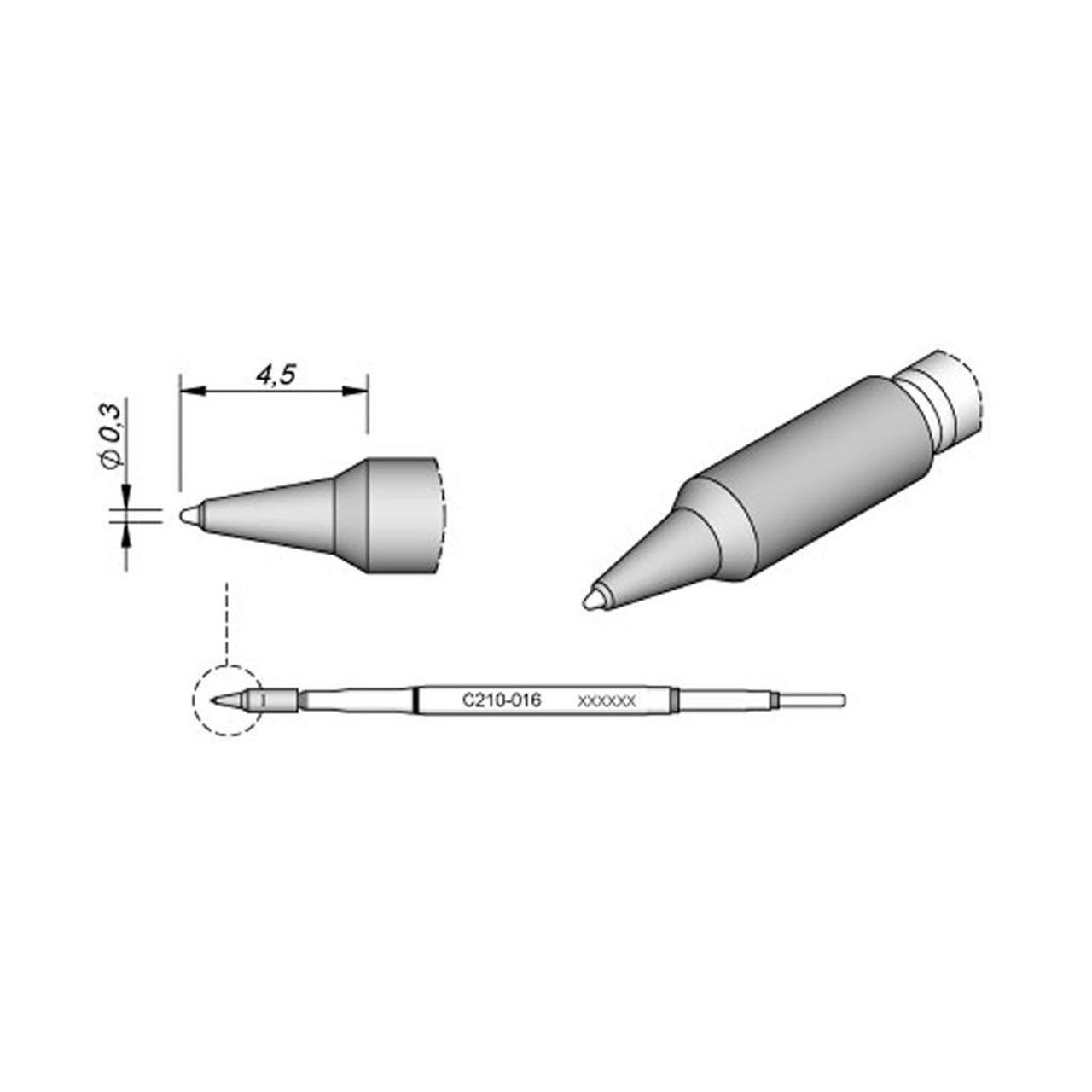 JBC C210016  |  Soldering Tip Cartridge T210 Iron - .3 mm Conical