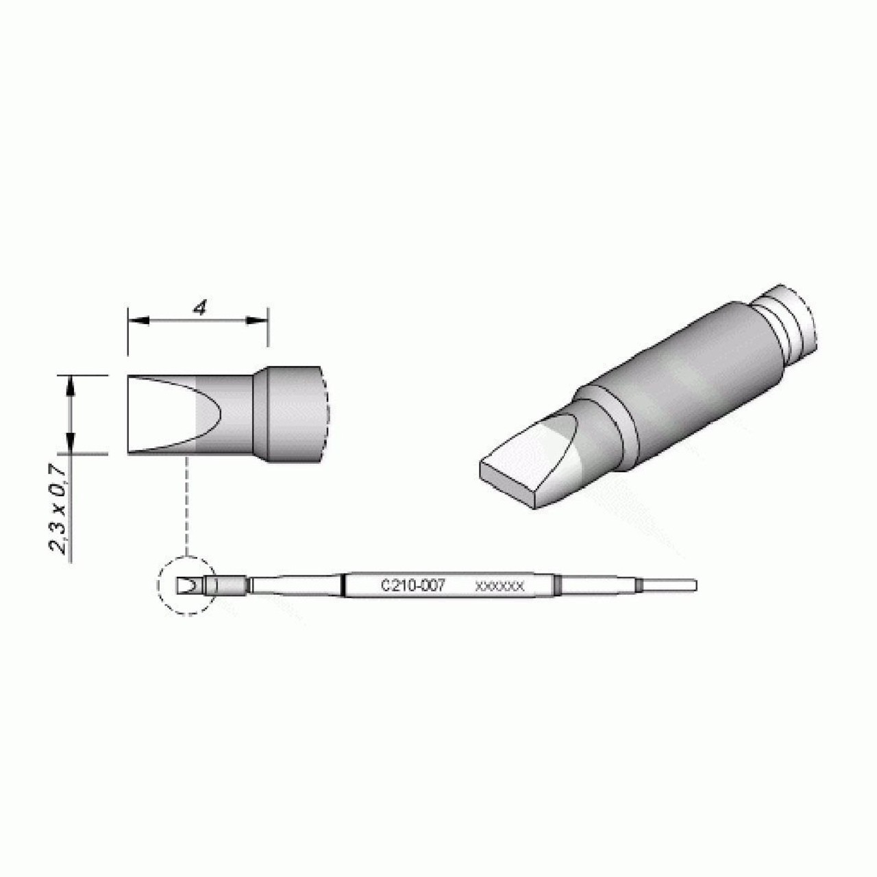 JBC C210007  |  Soldering Tip Cartridge T210 Iron - 2.3 mm Chisel