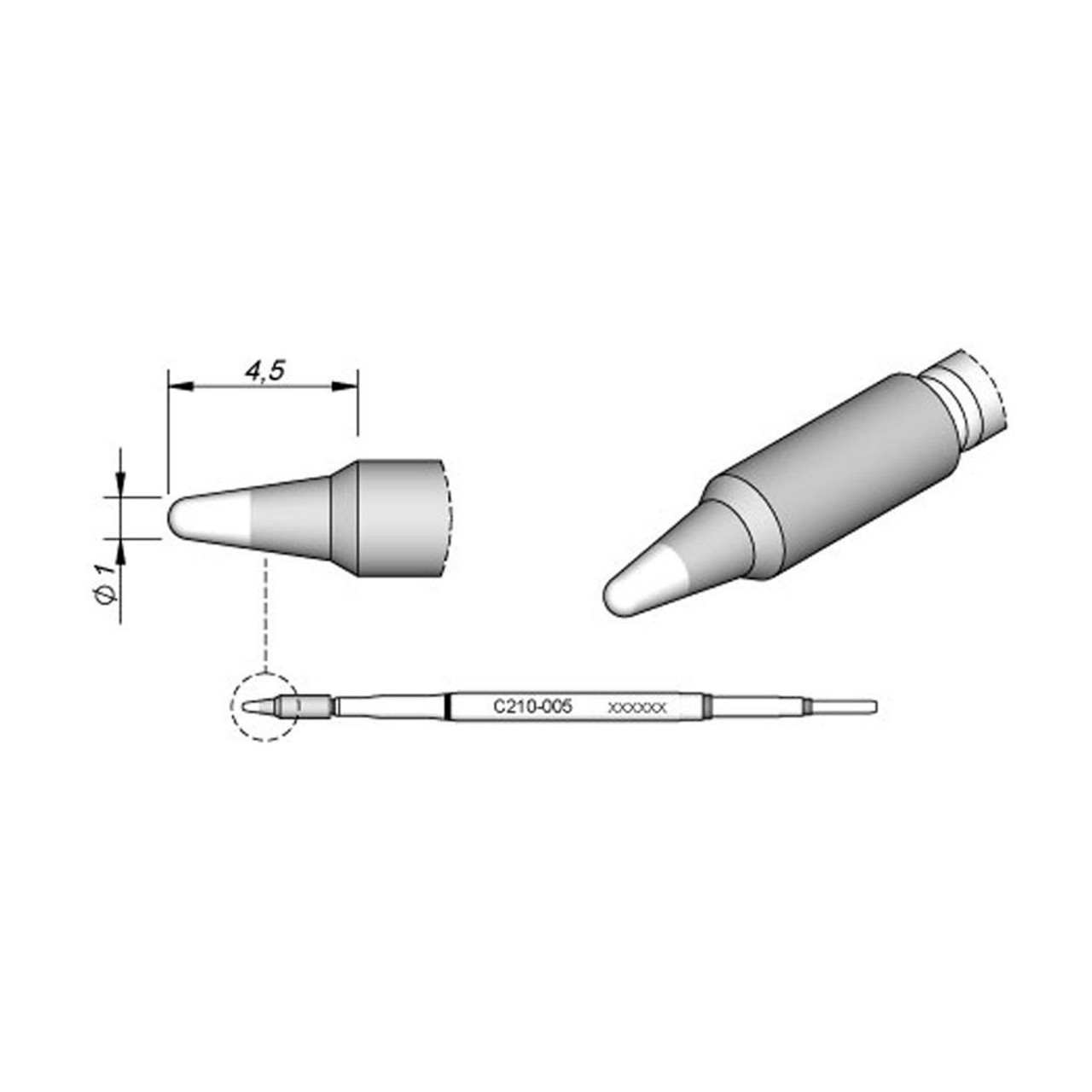 JBC C210005  |  Soldering Tip Cartridge T210 Iron - 1 mm Conical