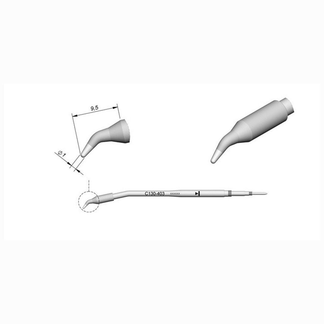 JBC C130403  |  Soldering Tip Cartridge AP Iron - 1 mm Bent Conical