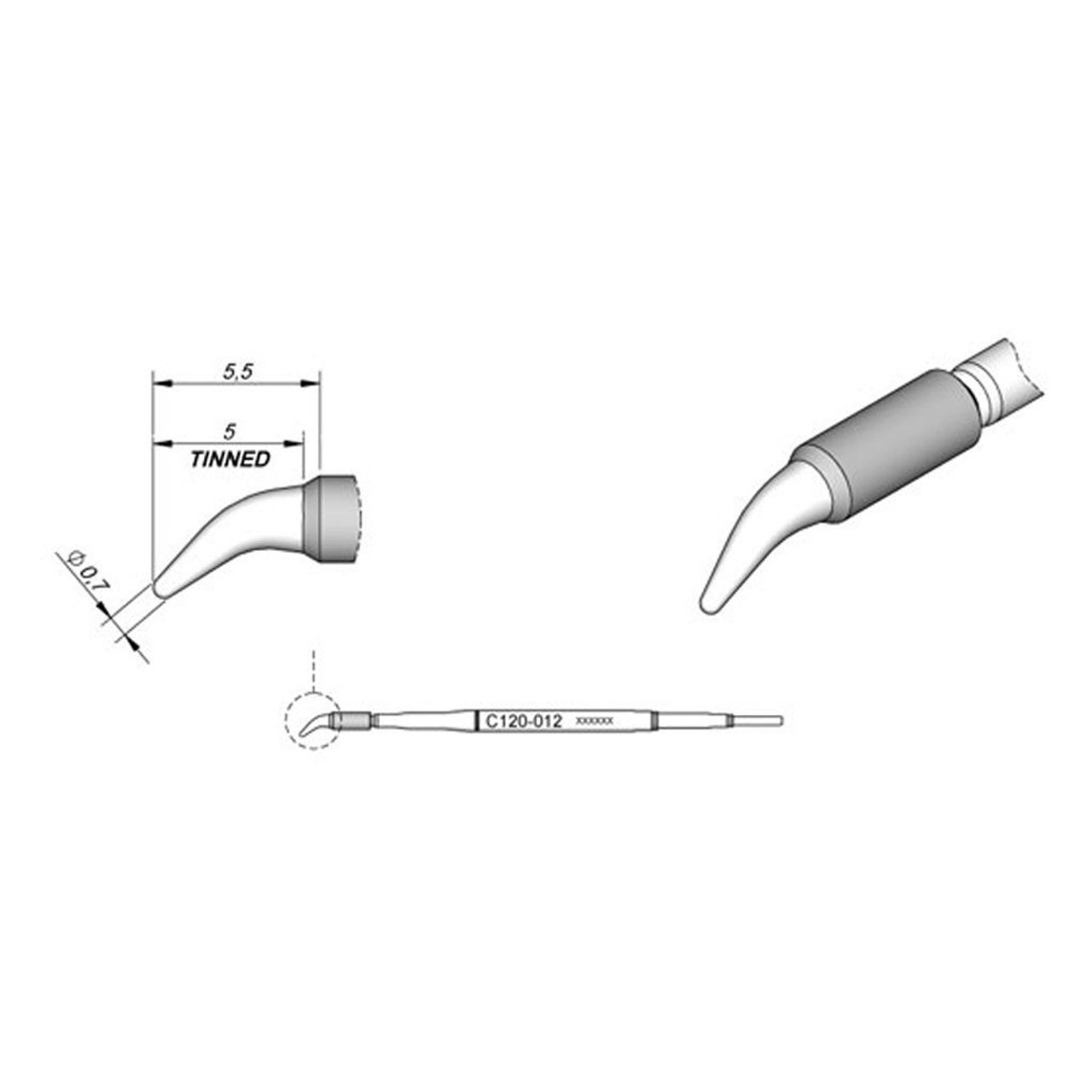 JBC C120012  |  Soldering Tip Cartridge PA Tweezer - .7 mm S2
