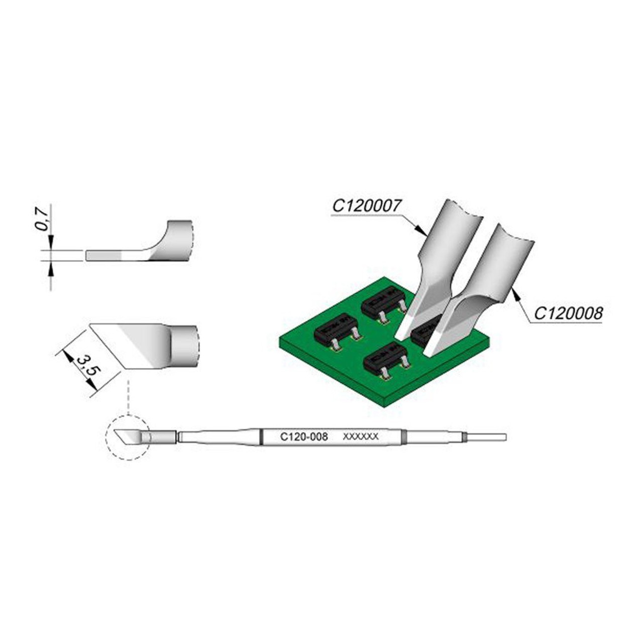 JBC C120008  |  Soldering Tip Cartridge PA Tweezer - 3.5 mm Angled