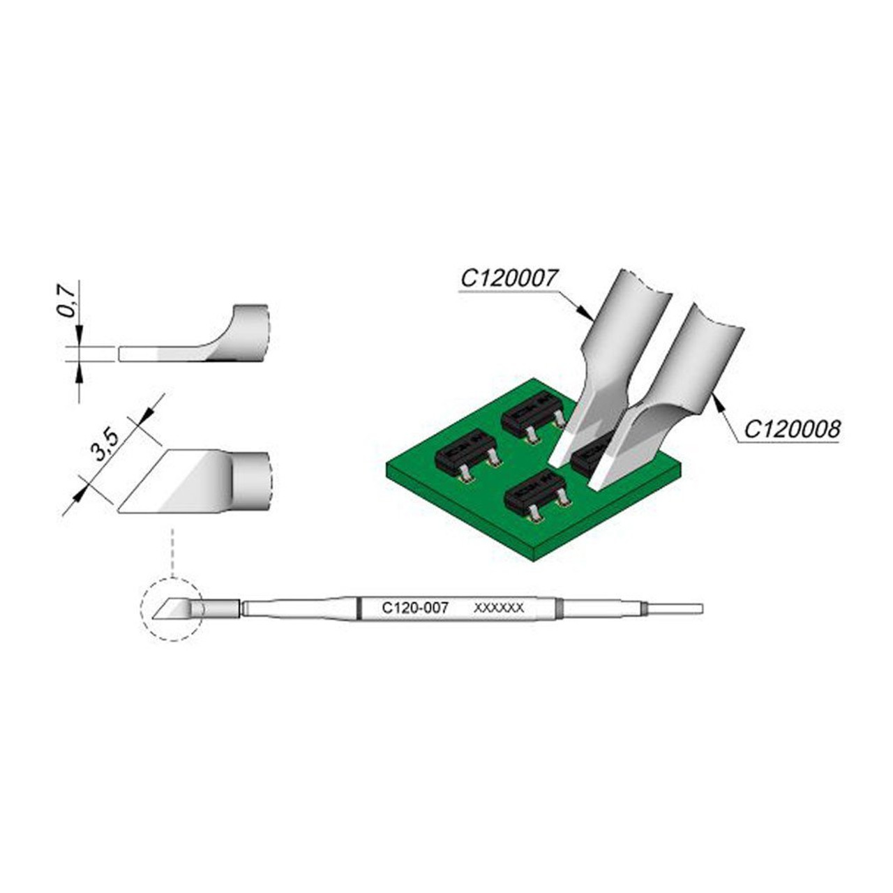 JBC C120007  |  Soldering Tip Cartridge PA Tweezer - 3.5 mm Right Angled