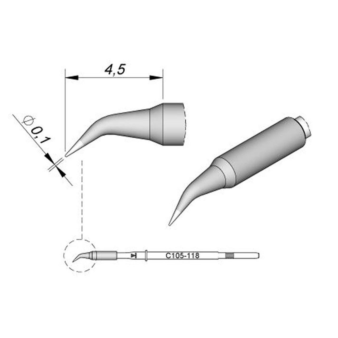 JBC C105118  |  Soldering Tip Cartridge NANO - 0.1 mm Bent