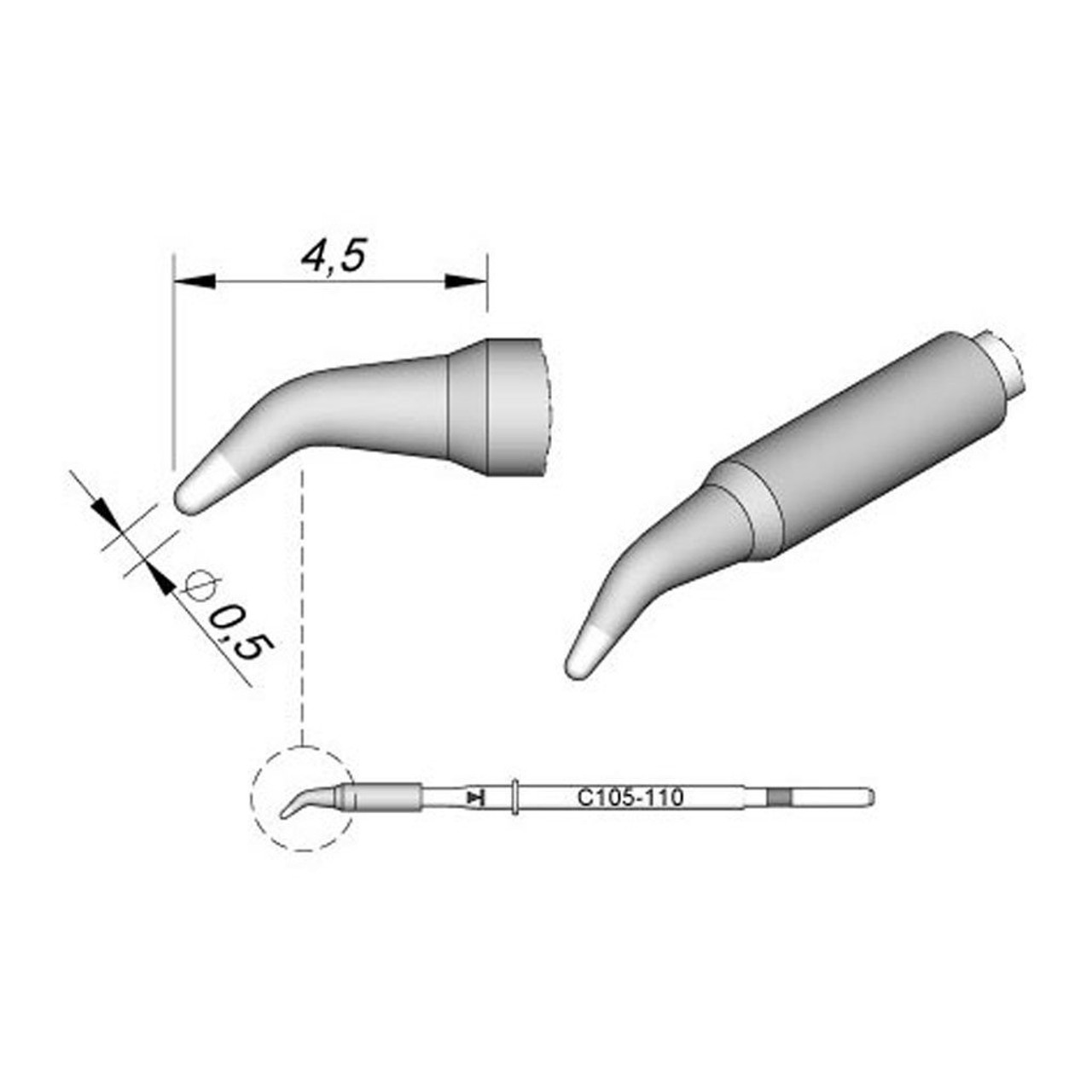 JBC C105110  |  Soldering Tip Cartridge NANO - .5 mm Bent Conical