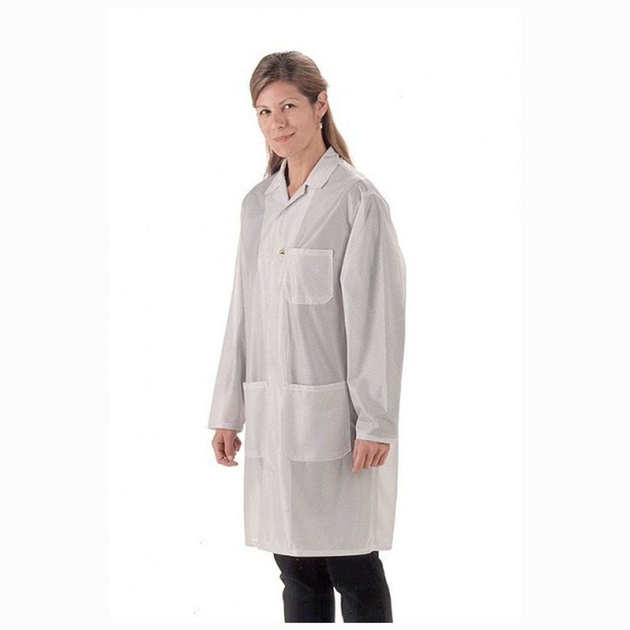 Tech Wear LOC-13-3XL  |  Lapel Collar, OFX-100 Fabric, Knee-Length Coat, White, 3 Pockets, 3XL