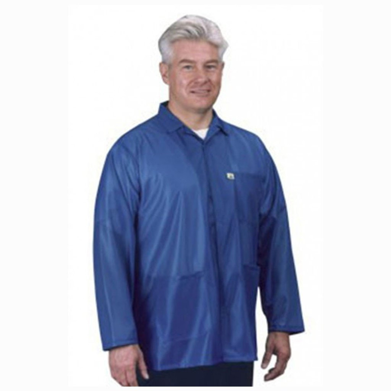 Tech Wear LIJ-43C-M  |  Lapel Collar, IVX-400 Fabric, Hip-Length Jacket, Blue, 3 Pockets, M, ESD Grid-Knit Grounding Cuffs