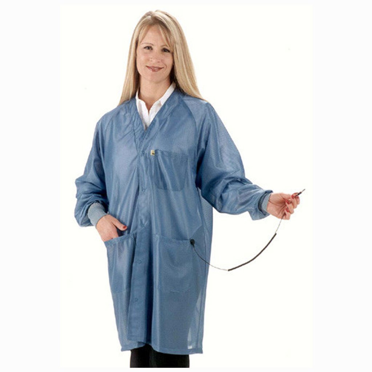 Tech Wear HOC-23C-3XL  |  Hallmark Collar, OFX-100 Fabric, Knee-Length Coat, Blue, 3 Pockets, 3XL, ESD Grid-Knit Grounding Cuffs