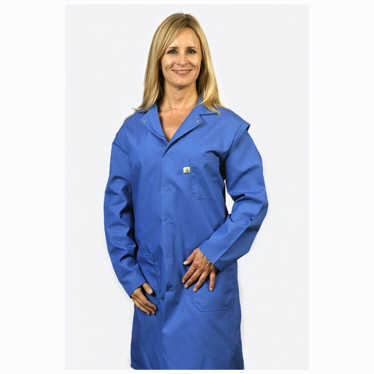Tech Wear 371ACS-XL  |  Lapel Collar, Nylostat Fabric, Knee-Length Coat, Blue, 3 Pockets, XL