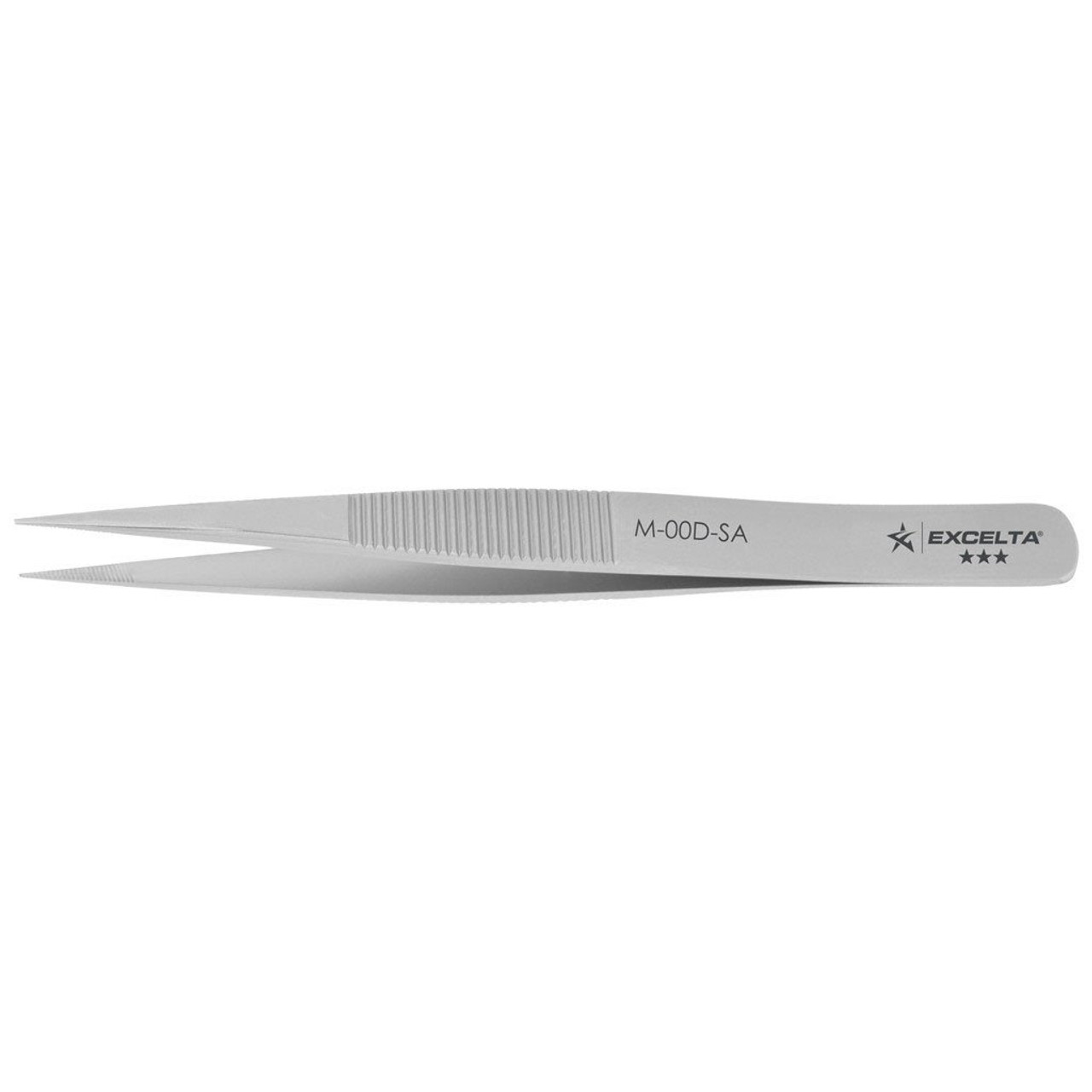 Excelta M-00D-SA  |  Tweezers - Medium Point - Miniature - Straight - 3-Star - Anti-Mag. SS - Tip Serrations