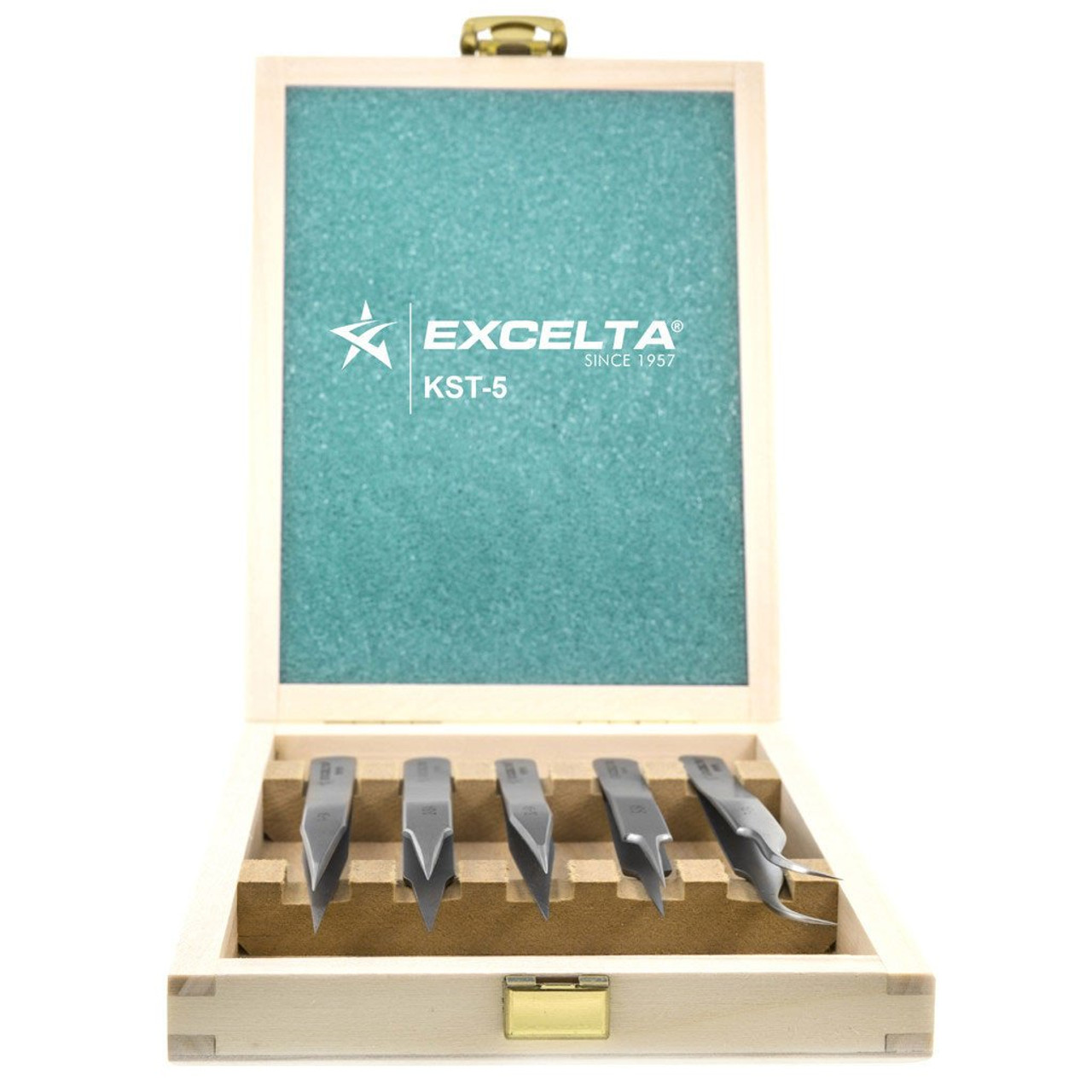 Excelta KST-5  |  Tweezer Kitset - 3-Star - Anti-Mag. SS - Wooden Case