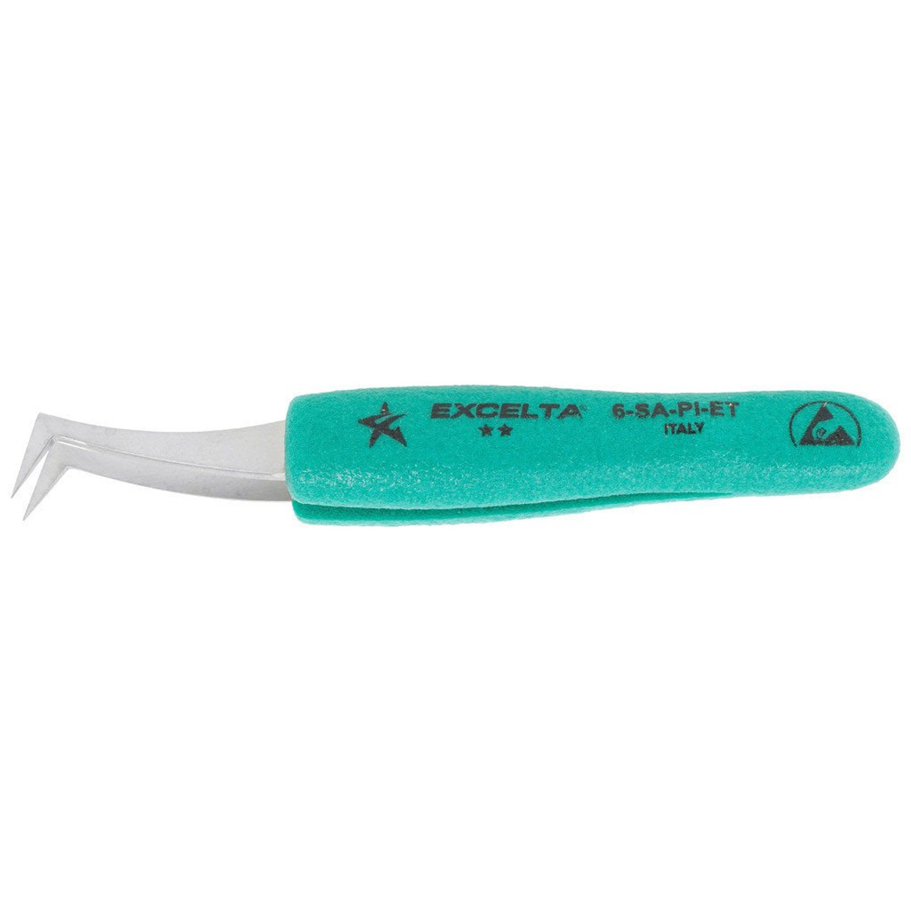 Excelta 6-SA-PI-ET  |  Tweezers - Flat Sharp Point - Angulated - 2-Star - Anti-Mag. SS - Ergonomic