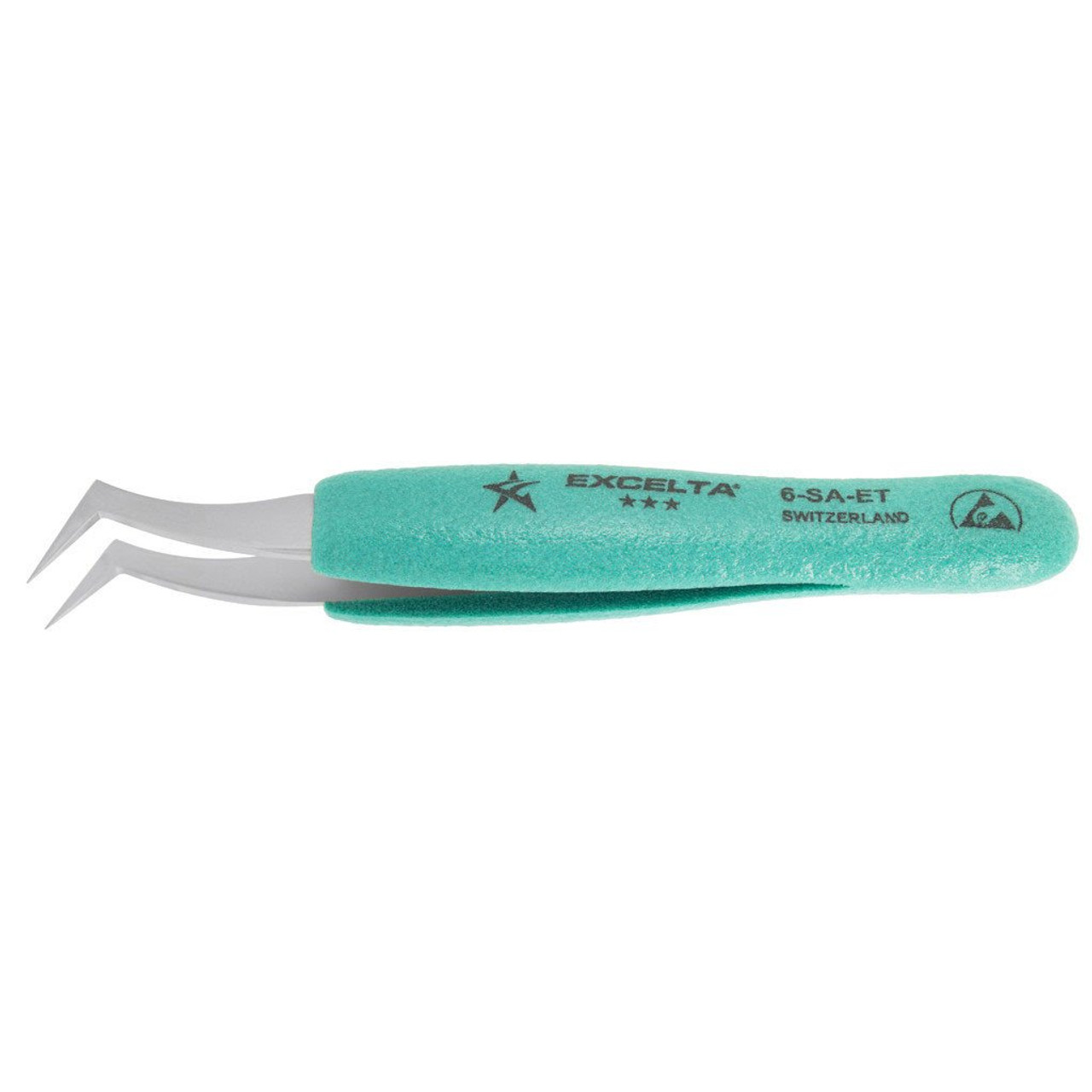 Excelta 6-SA-ET  |  Tweezers - Flat Sharp Point - Angulated - 3-Star - Anti-Mag. SS - Ergonomic