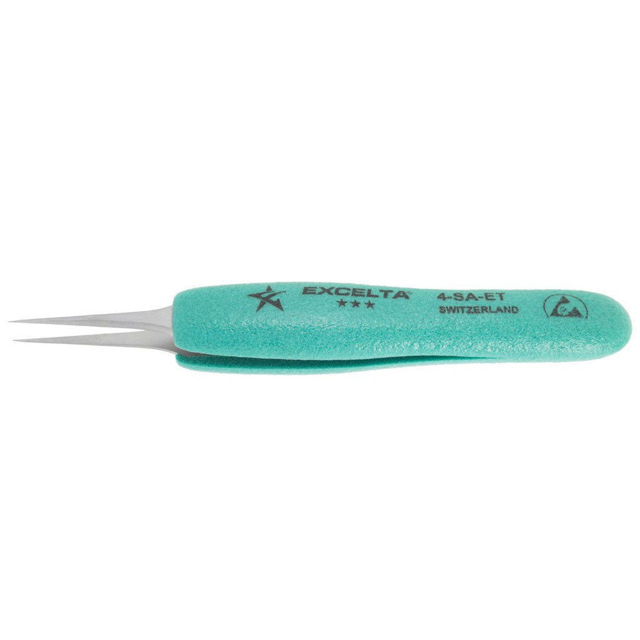 Excelta 4-SA-ET  |  Tweezers - Ultra Fine Point - Straight Tapered - 3-Star - Anti-Mag. SS - Ergonomic