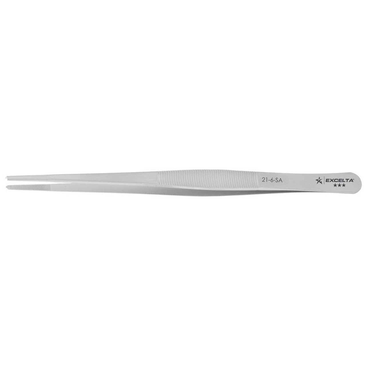 Excelta 21-6-SA  |  Tweezers - Strong Point - Straight - 3-Star - Anti-Mag. SS - Serrated Tips