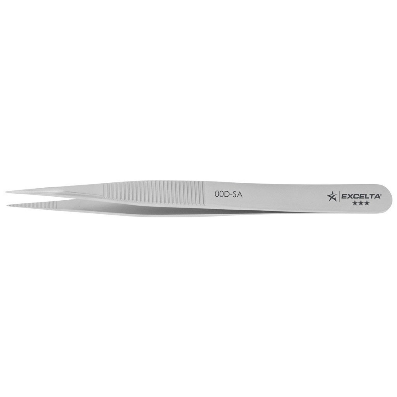 Excelta 00D-SA  |  Tweezers - Strong Medium Point - Straight - 3-Star - Anti-Mag. SS - Serrated Tips