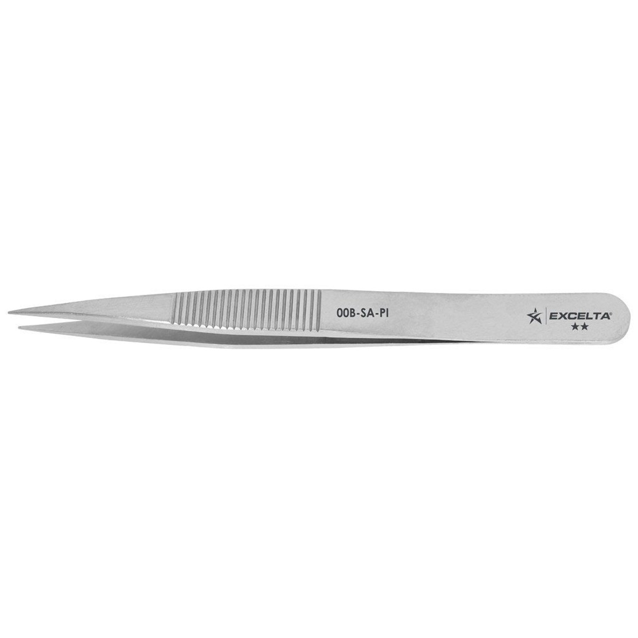 Excelta 00B-SA-PI  |  Tweezers - Strong Medium Point - Straight - 2-Star - Anti-Mag. SS - Finger Serrations