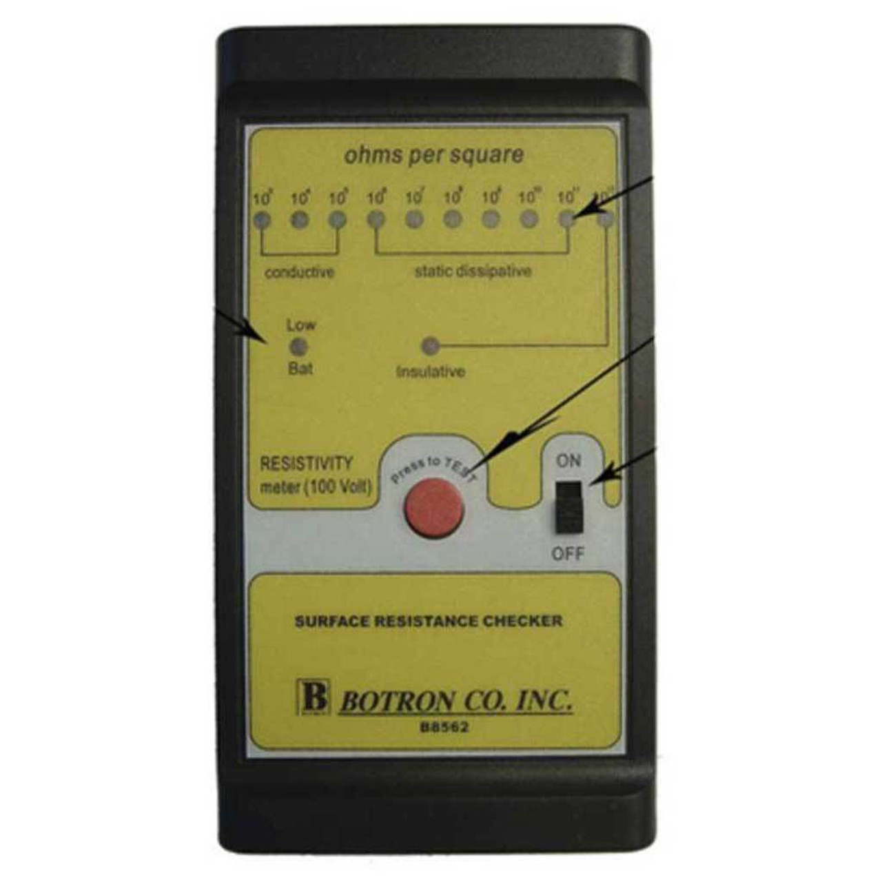 Botron B8562  |  Black and Yellow Deluxe Surface Resistivity Tester