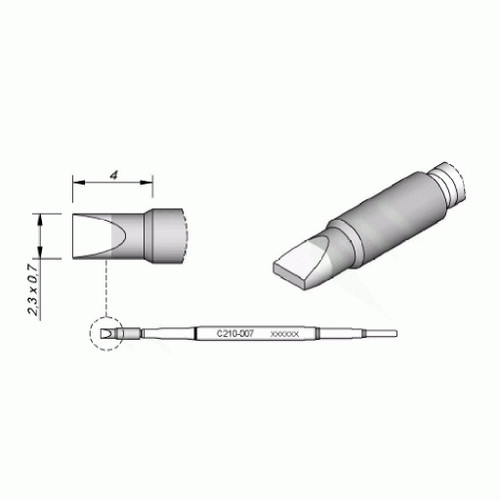JBC C210007  |  Soldering Tip Cartridge T210 Iron - 2.3 mm Chisel