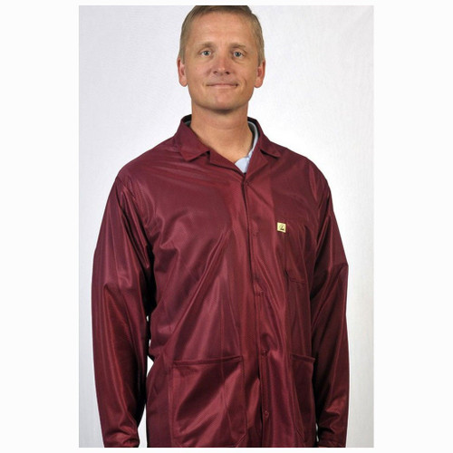 Tech Wear LOJ-33C-XL  |  Lapel Collar, OFX-100 Fabric, Hip-Length Jacket, Burgundy, 3 Pockets, XL, ESD Grid-Knit Grounding Cuffs
