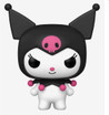 Kuromi vinyl figure in jester hood with pink accents and confident stance.